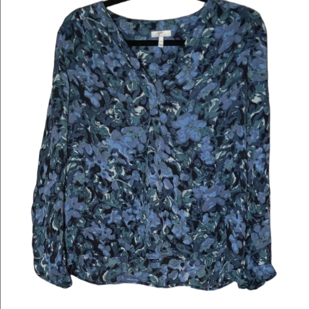 Joie Blue Floral Silk Blouse Size Small